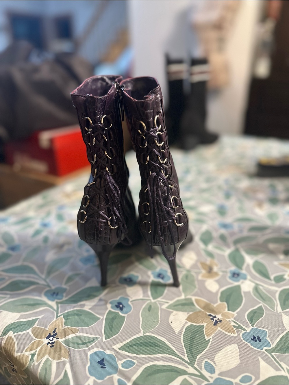 Pointed Toe Stiletto Ankle Boots in Plum - Picture 6 of 10